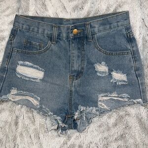 SHEIN- high rise blue jean shorts